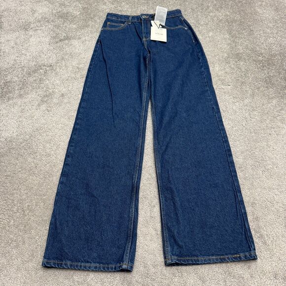 Pull & Bear Denim - Pull & Bear Straight High Rise Full Length Denim Jeans Womens 4 26 Dark Blue NWT